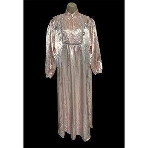 Ilise Stevens Night Gown Light Pink Satin w/Lace & Fleece Lining Womens SM